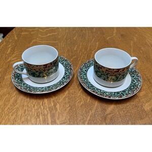 Pair American Atelier Christmas Ornaments Coffee Or Tea Cups & Saucers Excellent